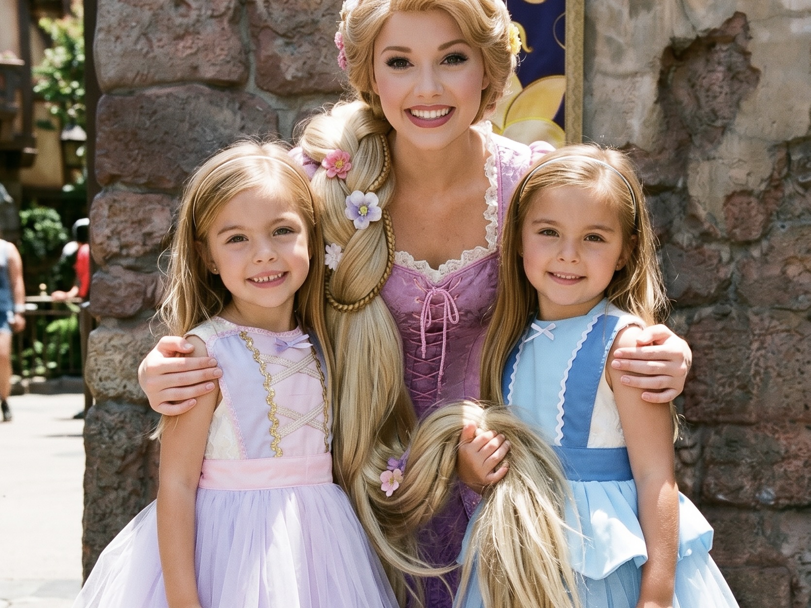 Niñas con sus delantales conociendo a Rapunzel