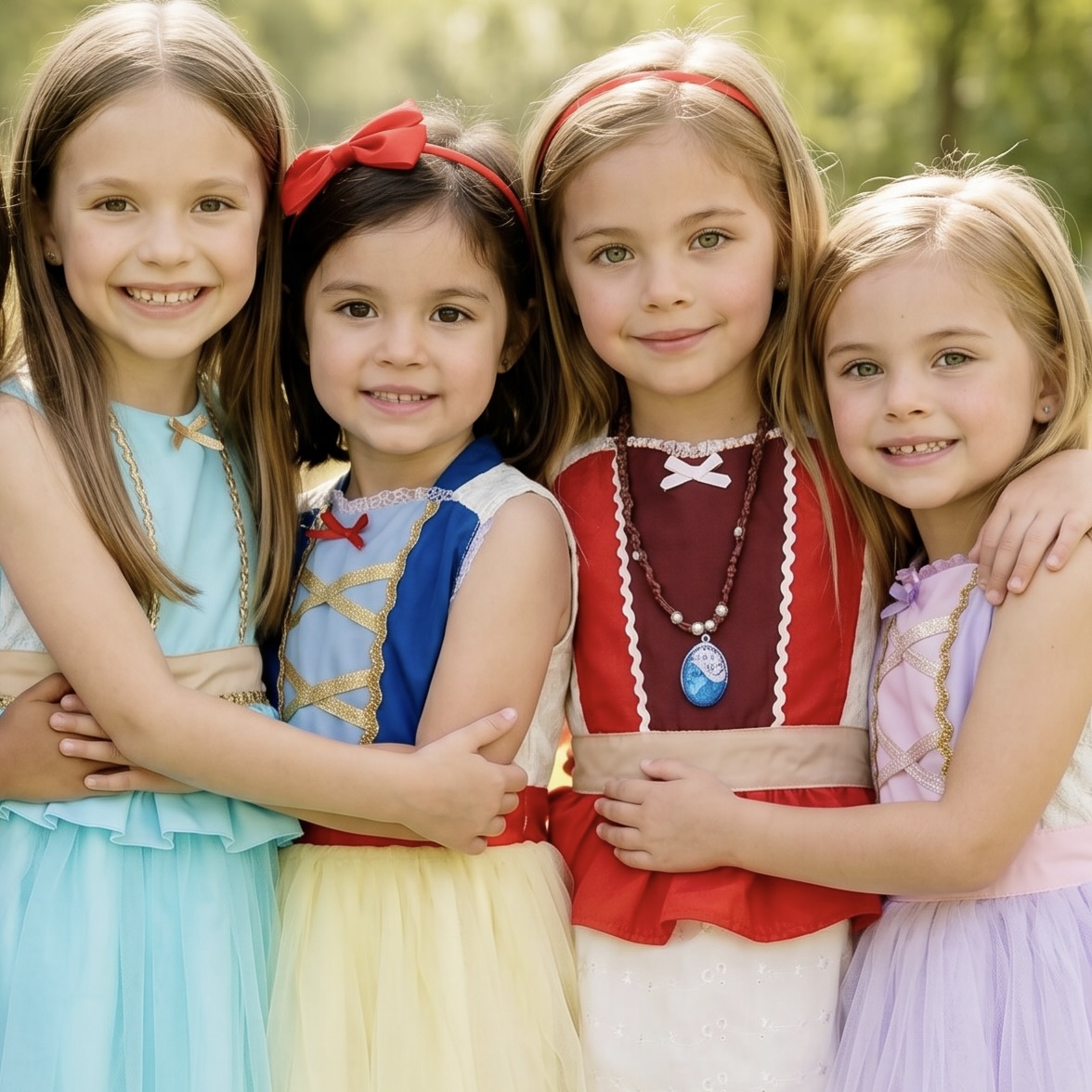 Cuatro niñas con delantales de princesa