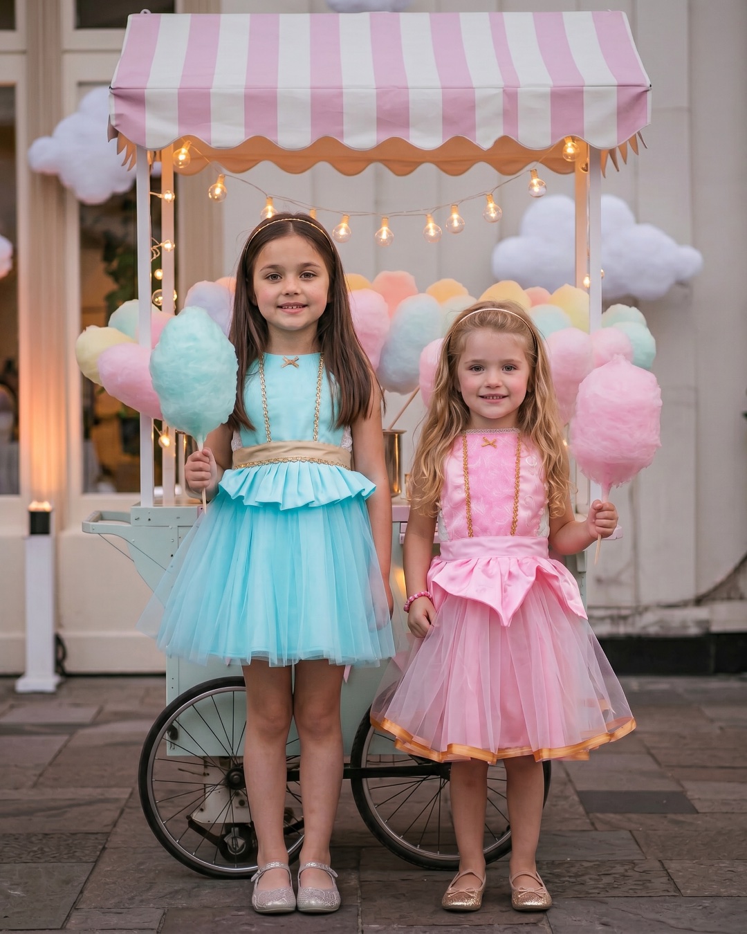 Niñas con delantales de princesa — Algodón D' Azúcar
